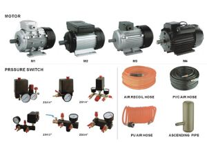 Motor del compresor de aire, interruptor de presión con manómetro, manguera de retroceso de aire, manguera de aire de PVC, manguera de aire de PU, tubo ascendente